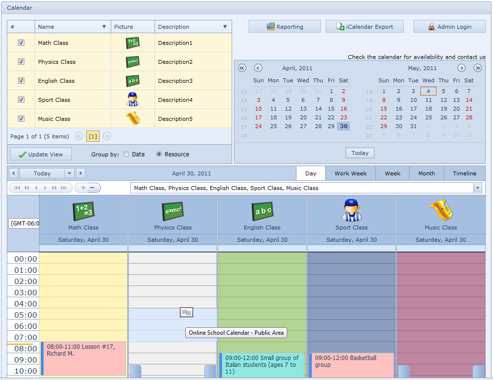 Online School Calendar screen shot