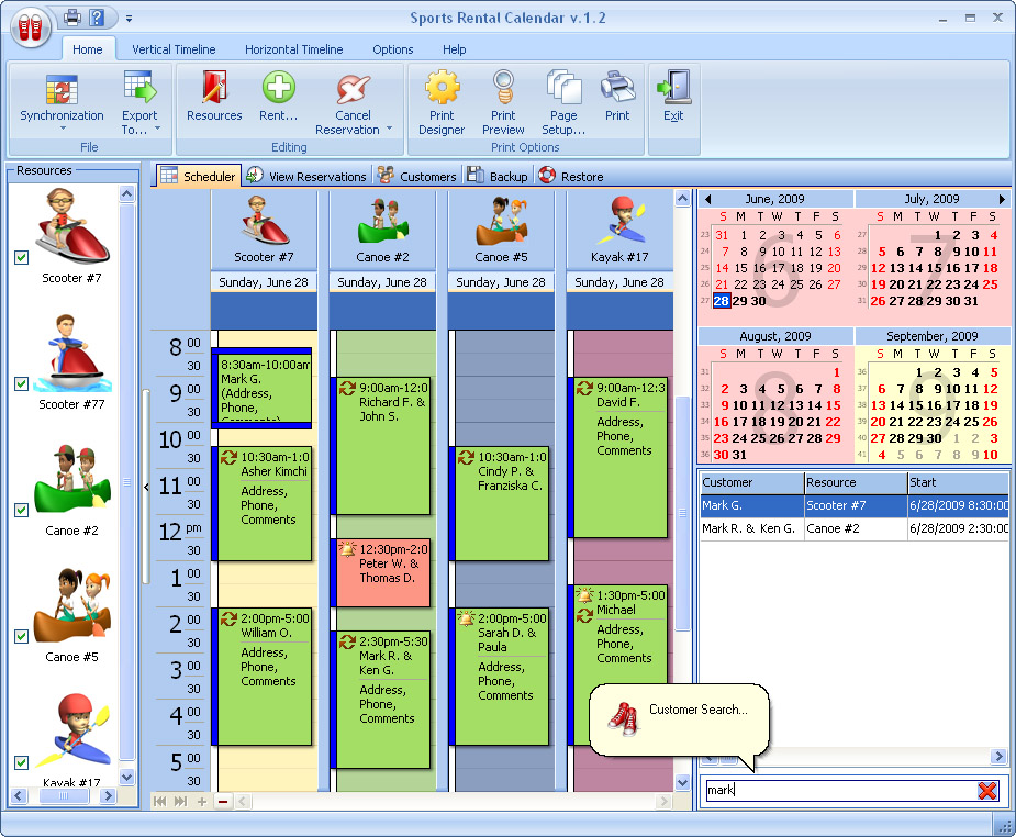 Sports Rental Calendar for Workgroup 3.1 screenshot